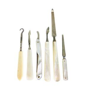 Antique 1920s Mother of Pearl Bakelite Celluloid Manicure Set In Leather…